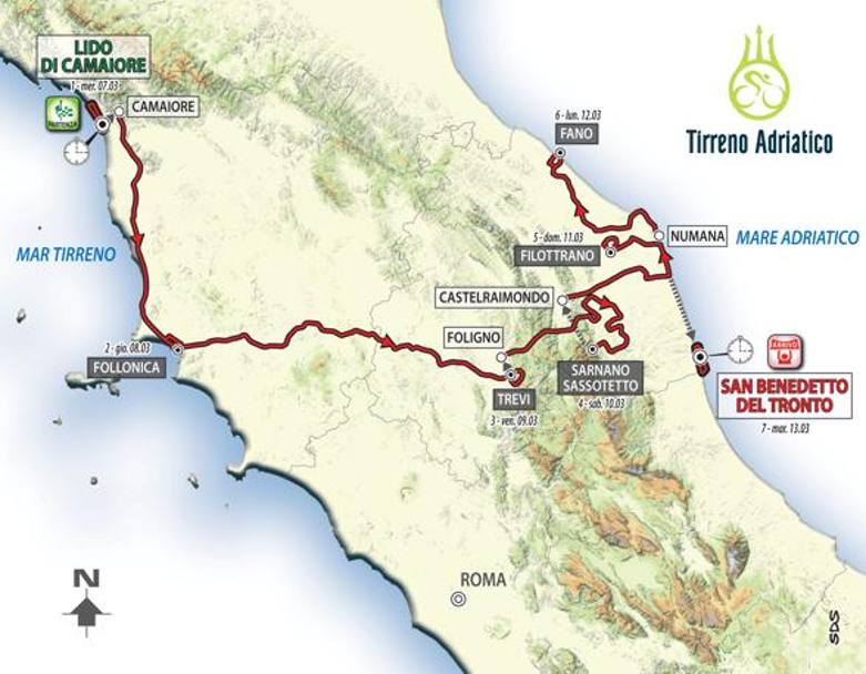 Dal 7 al 13 marzo si svolge la 53esima edizione della Tirreno-Adriatico. Di seguito il dettaglio tappa per tappa